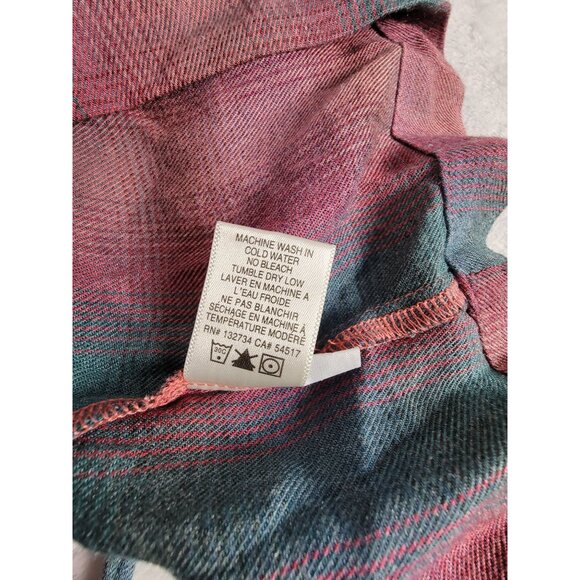 Cloth & Stone Womens Pink Teal Plaid Lace-Up Back Top Blouse Small Long Sleeve - Picture 6 of 9